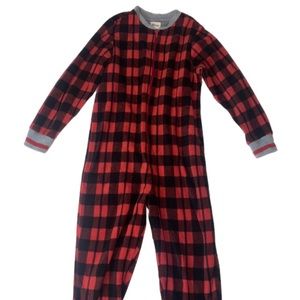 Plaid zip up one piece kids pajamas